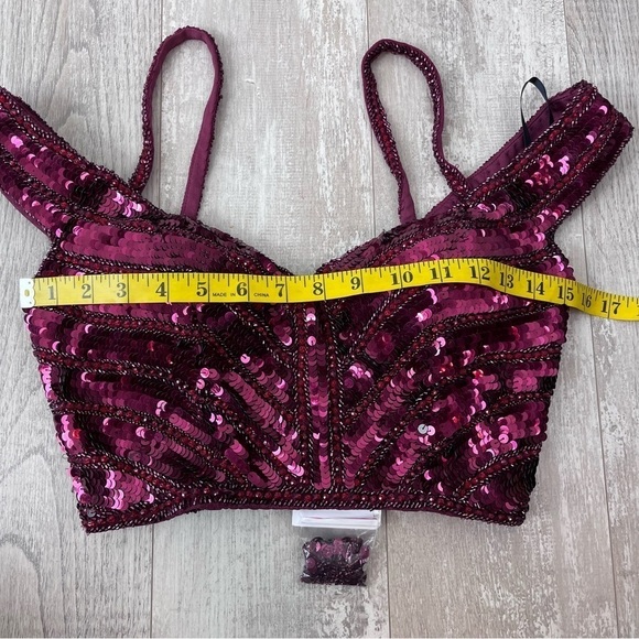 SHERRI HILL 51934 Burgundy Sequin Two Piece Formal Gown Size 2 - Picture 11 of 13